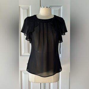 WD·NY Black Sheer Chiffon Ruffle Blouse Size 6